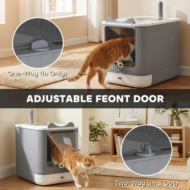 Alt view image 3 of 7 - Paw Hut Cat Litter Box with Lid, Enclosed Litter Box for Medium Cats Front Entry and Top Exit Scoop Deodorizer Bag Easy