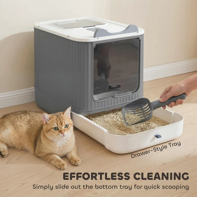 Alt view image 5 of 7 - Paw Hut Cat Litter Box with Lid, Enclosed Litter Box for Medium Cats Front Entry and Top Exit Scoop Deodorizer Bag Easy