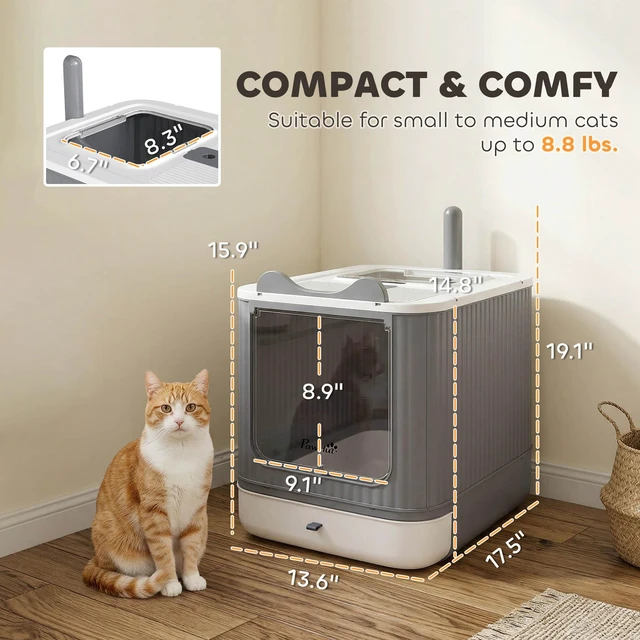 Alt view image 7 of 7 - Paw Hut Cat Litter Box with Lid, Enclosed Litter Box for Medium Cats Front Entry and Top Exit Scoop Deodorizer Bag Easy