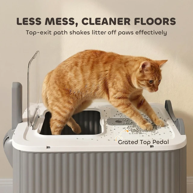 Alt view image 6 of 7 - Paw Hut Cat Litter Box with Lid, Enclosed Litter Box for Medium Cats Front Entry and Top Exit Scoop Deodorizer Bag Easy