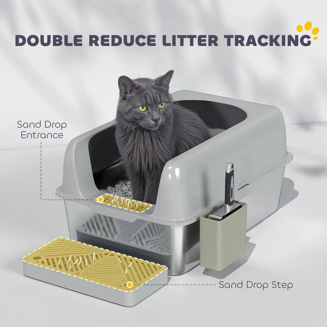 Alt view image 4 of 7 - Paw Hut Stainless Steel Litter Box, Easy Clean Metal Litter Box with High Sided for Anti Urine Leakage Cat Pan