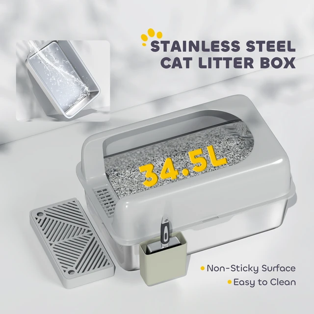 Alt view image 5 of 7 - Paw Hut Stainless Steel Litter Box, Easy Clean Metal Litter Box with High Sided for Anti Urine Leakage Cat Pan