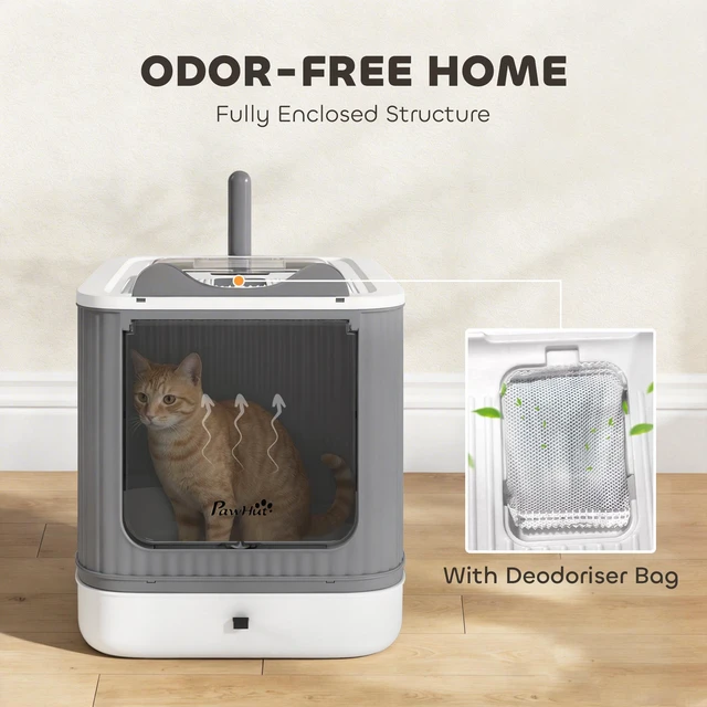 Alt view image 4 of 7 - Paw Hut Cat Litter Box with Lid, Enclosed Litter Box for Medium Cats Front Entry and Top Exit Scoop Deodorizer Bag Easy