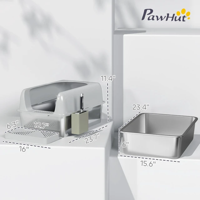 Alt view image 7 of 7 - Paw Hut Stainless Steel Litter Box, Easy Clean Metal Litter Box with High Sided for Anti Urine Leakage Cat Pan