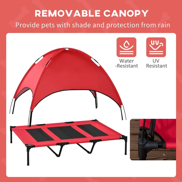 Alt view image 4 of 7 - Paw Hut Elevated Dog Bed with Removable Canopy, Outdoor Dog Cot with Protection Shade 48 Inch Large Pet Bed