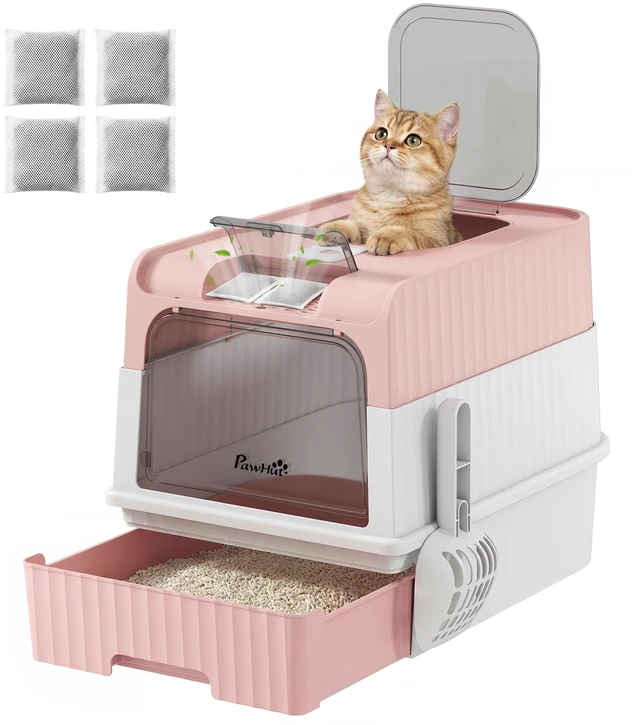 Main image of Paw Hut Cat Litter Box with Lid, Hooded Cat Litter Box with Pull-Out Drawer Tray Scoop Front Entry and Top Exit