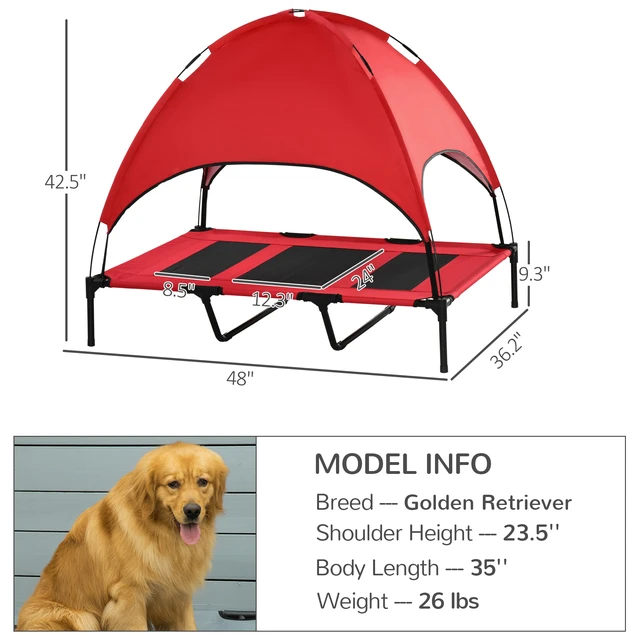 Alt view image 7 of 7 - Paw Hut Elevated Dog Bed with Removable Canopy, Outdoor Dog Cot with Protection Shade 48 Inch Large Pet Bed