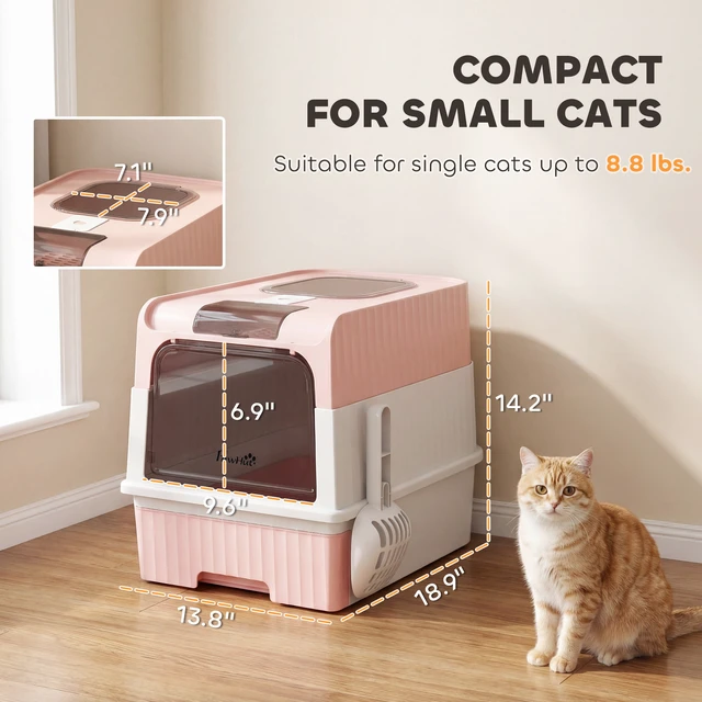 Alt view image 7 of 7 - Paw Hut Cat Litter Box with Lid, Hooded Cat Litter Box with Pull-Out Drawer Tray Scoop Front Entry and Top Exit