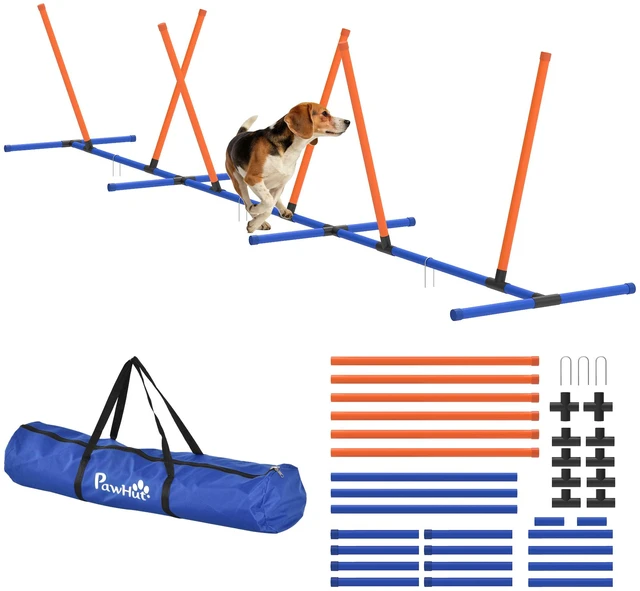 Main image of Paw Hut Adjustable Dog Agility Training Equipment, Dog Agility Course Set with Weaves Poles Carry Bag and Ground Stakes