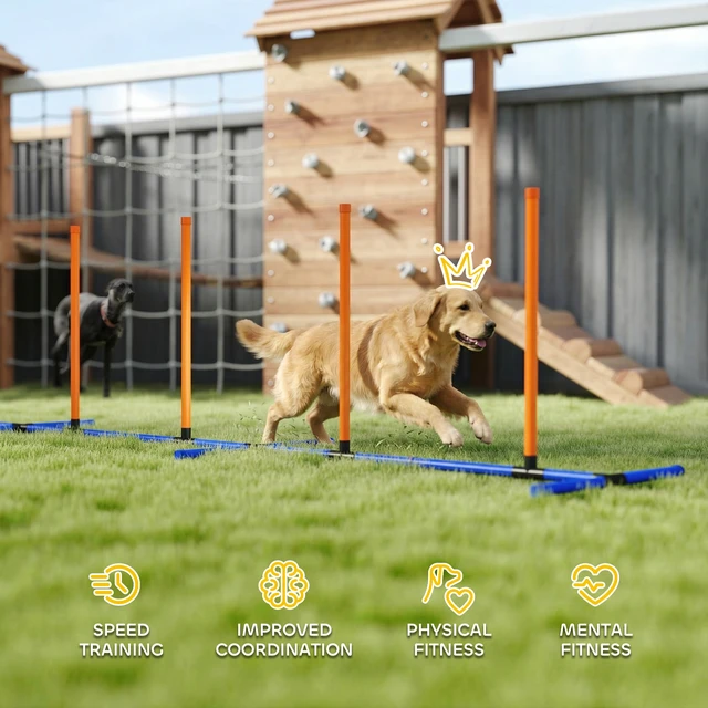Alt view image 4 of 7 - Paw Hut Adjustable Dog Agility Training Equipment, Dog Agility Course Set with Weaves Poles Carry Bag and Ground Stakes