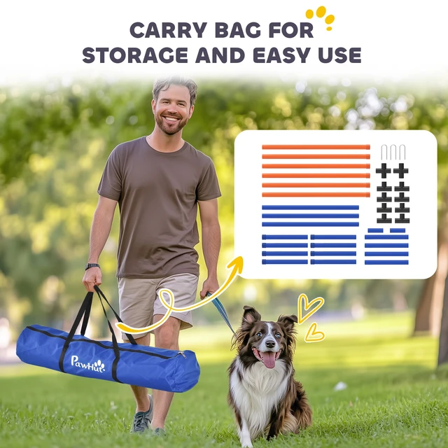 Alt view image 5 of 7 - Paw Hut Adjustable Dog Agility Training Equipment, Dog Agility Course Set with Weaves Poles Carry Bag and Ground Stakes