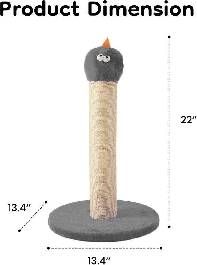 Alt view image 2 of 7 - 22 Inch Cat Scratching Post, Sisal Cat Scratcher with Interactive Hanging Toy Monster Scratch Pole for Indoor Cats