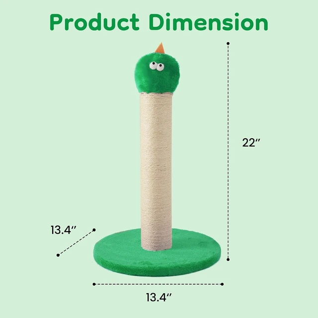 Alt view image 2 of 7 - 22 Inch Cat Scratching Post, Sisal Cat Scratcher with Interactive Hanging Toy Monster Scratch Pole for Indoor Cats