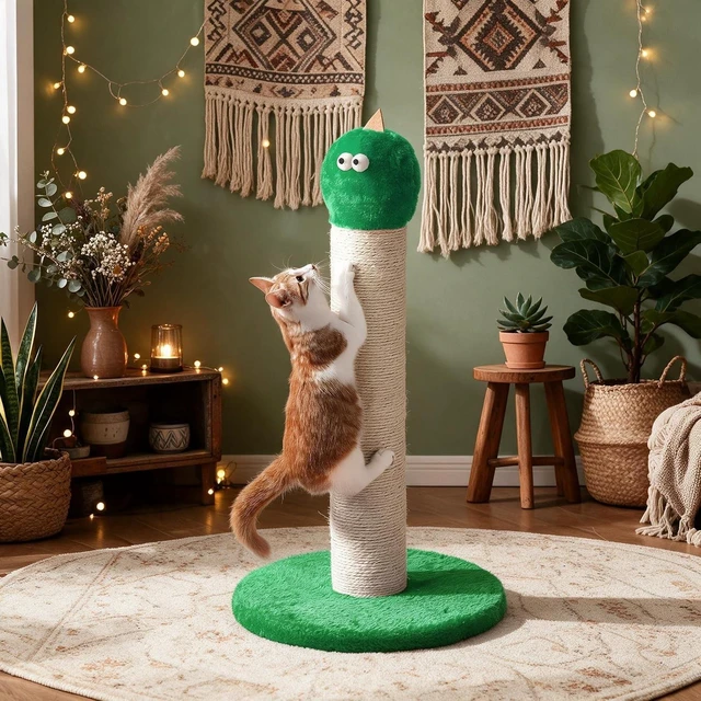 Main image of 22 Inch Cat Scratching Post, Sisal Cat Scratcher with Interactive Hanging Toy Monster Scratch Pole for Indoor Cats