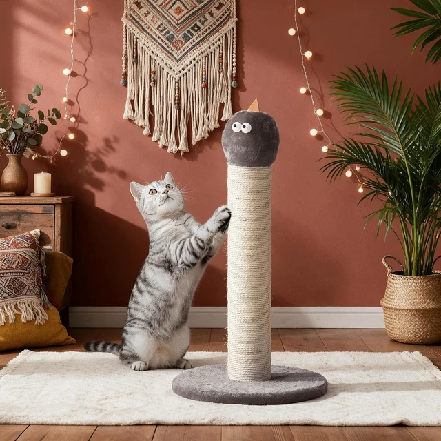 Alt view image 7 of 7 - 22 Inch Cat Scratching Post, Sisal Cat Scratcher with Interactive Hanging Toy Monster Scratch Pole for Indoor Cats