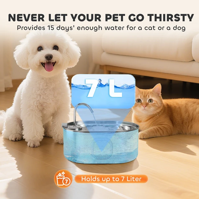 Alt view image 4 of 7 - Paw Hut Cat Water Fountain Stainless Steel, 246 oz Automatic Pet Fountain with Filters Ultra Quiet Pump Visibility