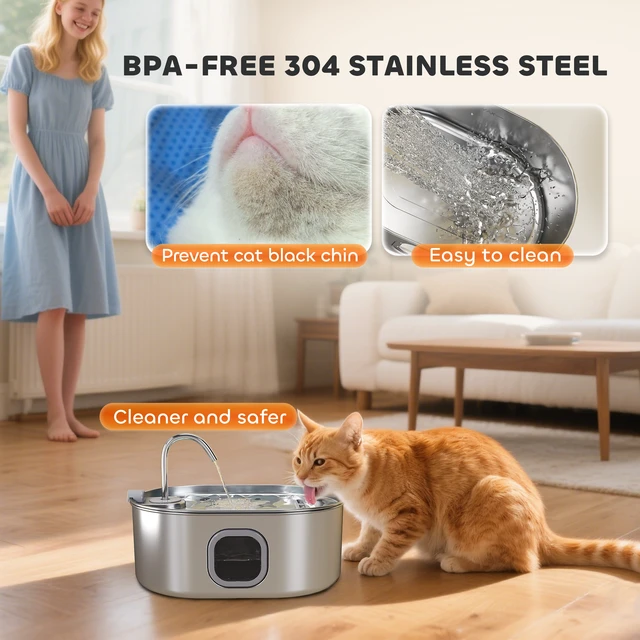 Alt view image 6 of 7 - Paw Hut Cat Water Fountain Stainless Steel, 246 oz Automatic Pet Fountain with Filters Ultra Quiet Pump Visibility