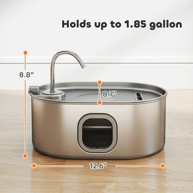 Alt view image 7 of 7 - Paw Hut Cat Water Fountain Stainless Steel, 246 oz Automatic Pet Fountain with Filters Ultra Quiet Pump Visibility