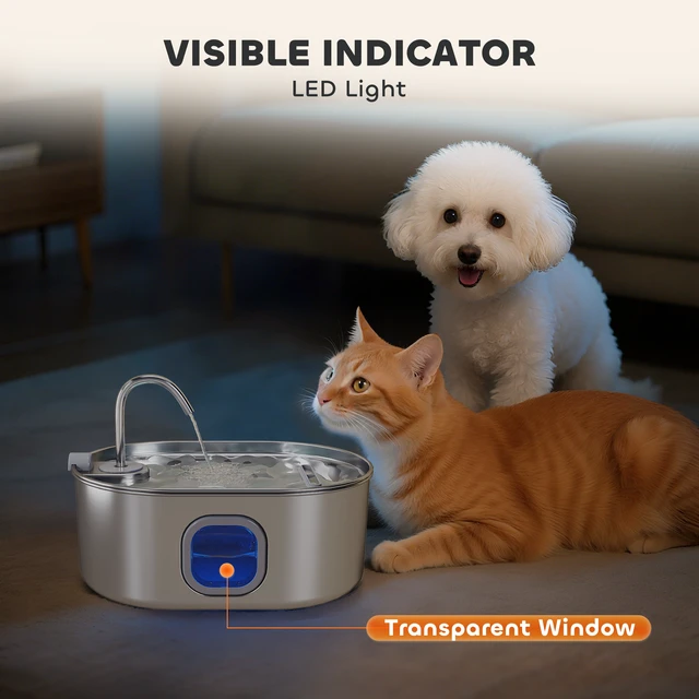 Alt view image 5 of 7 - Paw Hut Cat Water Fountain Stainless Steel, 246 oz Automatic Pet Fountain with Filters Ultra Quiet Pump Visibility
