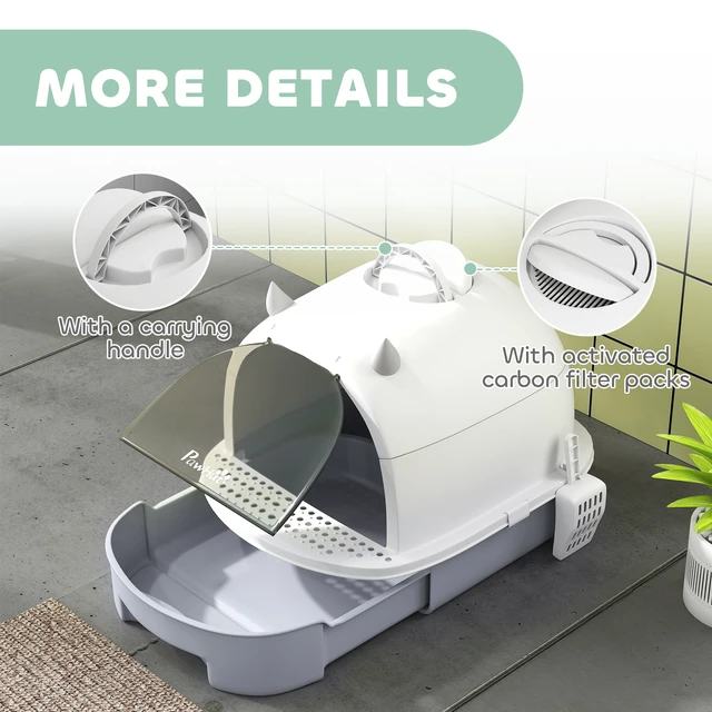 Alt view image 3 of 7 - Paw Hut Cat Litter Box, Covered Kitty Litter Box with Lid Scoop Deodorizing Bags for Odor Control Privacy Portable Easy