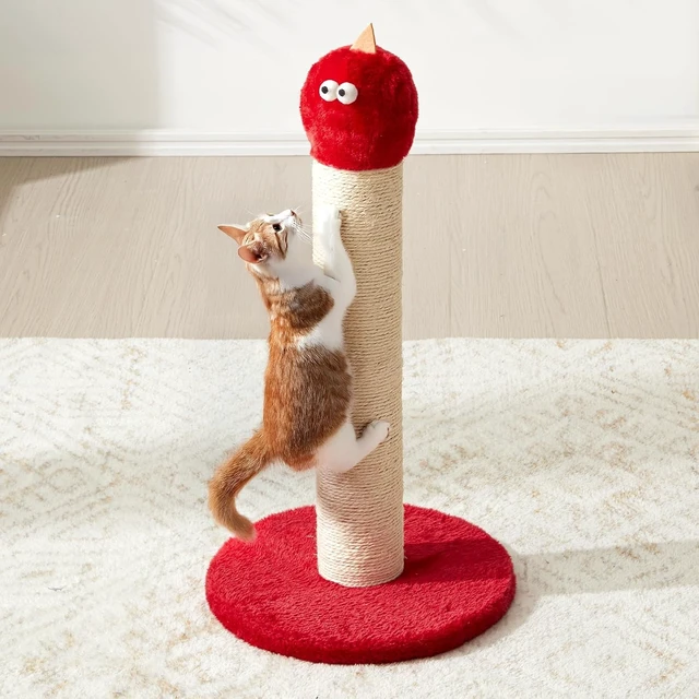 Alt view image 6 of 7 - Indoor Cat Scratching Post 22 in Tall Cat Scratcher with Sisal Rope, Monster Design Kitty Pet Tower with Wood Base Gift