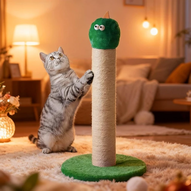 Alt view image 6 of 7 - 22 Inch Cat Scratching Post, Sisal Cat Scratcher with Interactive Hanging Toy Monster Scratch Pole for Indoor Cats
