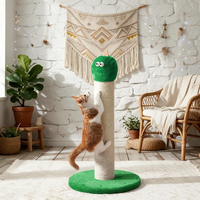 Alt view image 7 of 7 - 22 Inch Cat Scratching Post, Sisal Cat Scratcher with Interactive Hanging Toy Monster Scratch Pole for Indoor Cats