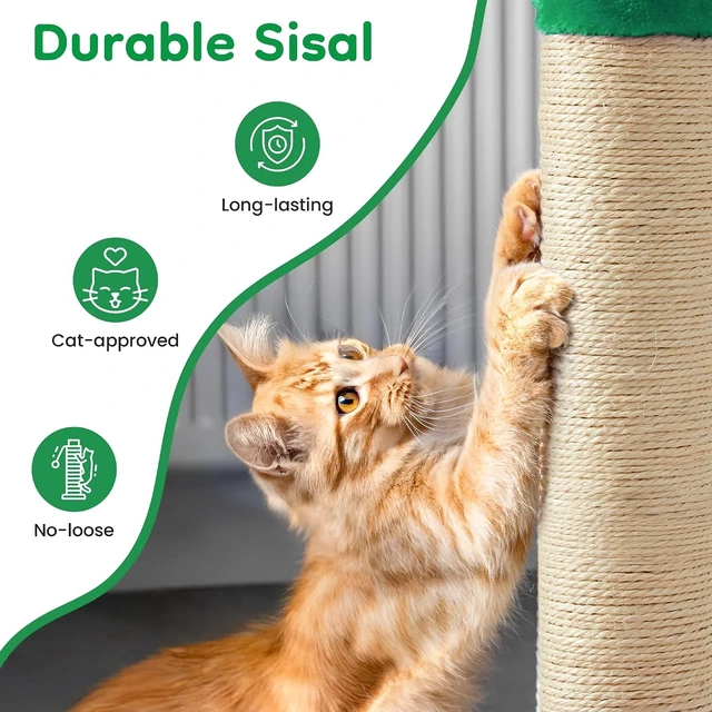 Alt view image 5 of 7 - 22 Inch Cat Scratching Post, Sisal Cat Scratcher with Interactive Hanging Toy Monster Scratch Pole for Indoor Cats