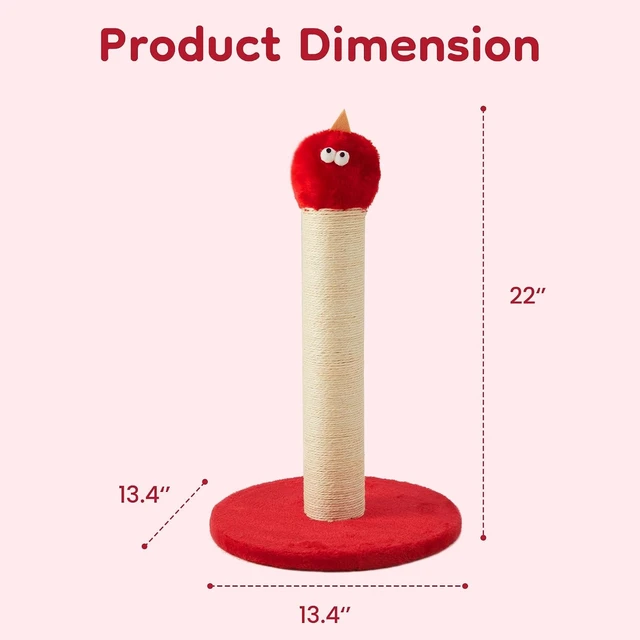 Alt view image 2 of 7 - Indoor Cat Scratching Post 22 in Tall Cat Scratcher with Sisal Rope, Monster Design Kitty Pet Tower with Wood Base Gift