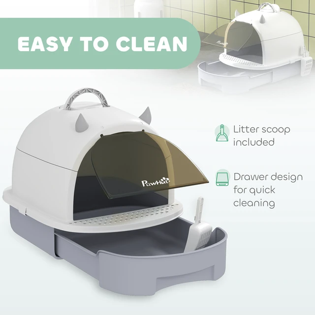 Alt view image 5 of 7 - Paw Hut Cat Litter Box, Covered Kitty Litter Box with Lid Scoop Deodorizing Bags for Odor Control Privacy Portable Easy