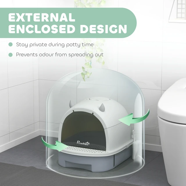 Alt view image 6 of 7 - Paw Hut Cat Litter Box, Covered Kitty Litter Box with Lid Scoop Deodorizing Bags for Odor Control Privacy Portable Easy