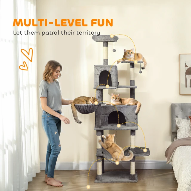 Alt view image 6 of 7 - Paw Hut Cat Tree, 80 Inch Large Cat Tower for Indoor Kittens with Spacious Condos Sisal Scratching Posts Hanging Balls