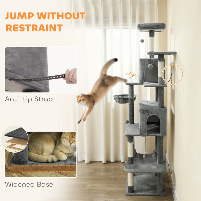 Alt view image 2 of 7 - Paw Hut Cat Tree, 80 Inch Large Cat Tower for Indoor Kittens with Spacious Condos Sisal Scratching Posts Hanging Balls
