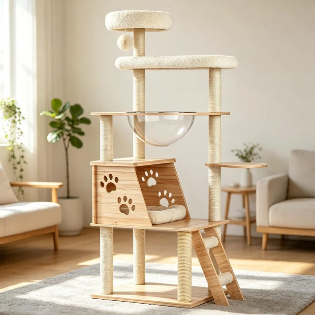 Main image of 53.5 Inch Cat Tree Tower, Level Cat Condo with Capsule Perch Sisal Scratching Posts and Climbing Ladder Indoor Activity