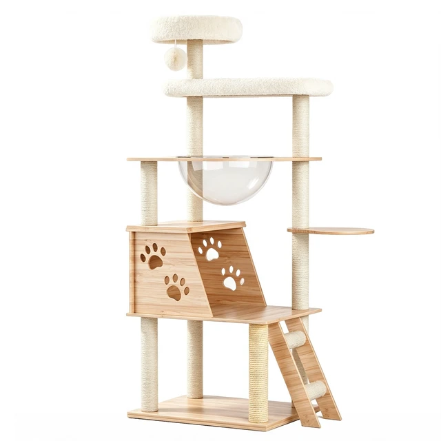 Alt view image 6 of 7 - 53.5 Inch Cat Tree Tower, Level Cat Condo with Capsule Perch Sisal Scratching Posts and Climbing Ladder Indoor Activity