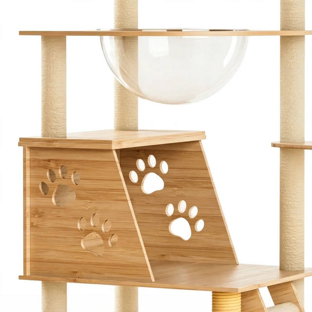 Alt view image 5 of 7 - 53.5 Inch Cat Tree Tower, Level Cat Condo with Capsule Perch Sisal Scratching Posts and Climbing Ladder Indoor Activity