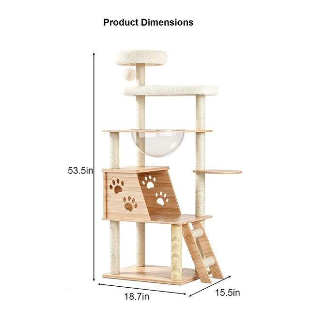Alt view image 7 of 7 - 53.5 Inch Cat Tree Tower, Level Cat Condo with Capsule Perch Sisal Scratching Posts and Climbing Ladder Indoor Activity