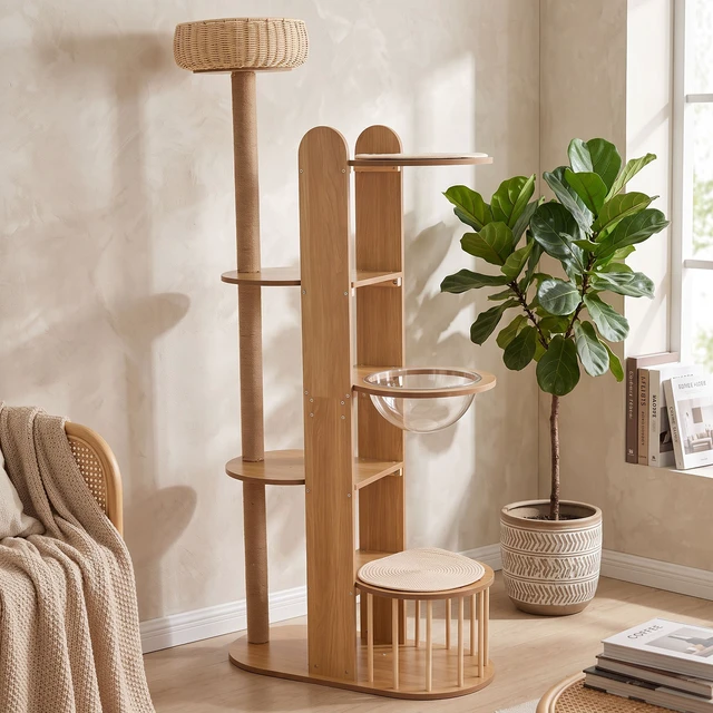 Alt view image 2 of 7 - Level Cat Tree Tower, 70.8 Inch Tall Cat Activity Tree with Sisal Scratching Post Space Capsule Woven Top Bed