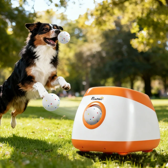 Alt view image 7 of 7 - Paw Hut Automatic Dog Ball Launcher, Rechargeable Dog Ball Thrower with Remote Control Adjustable Distance 40 ft 60 ft
