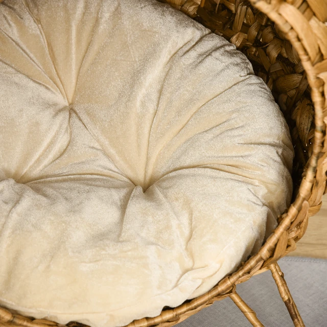 Alt view image 2 of 7 - Paw Hut 20.5 Inch Weaved Cat Bed, Elevated Hand Woven Braided Banana Leaf Kitten Condo with Cushion, Natural Wood Wash