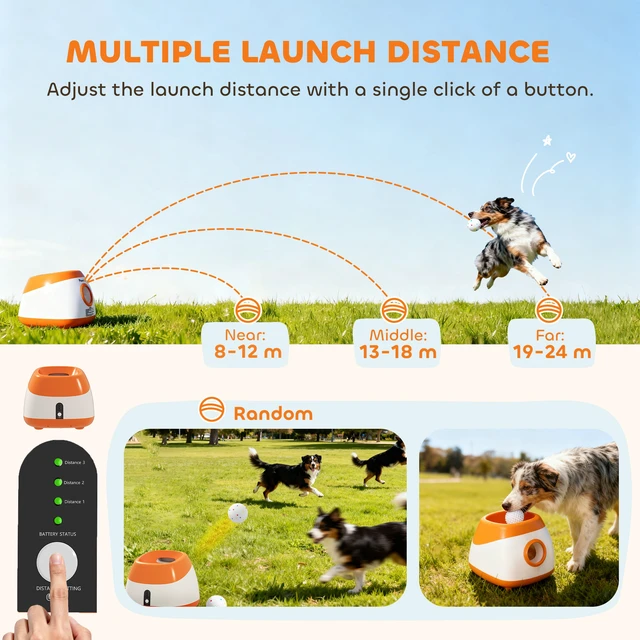 Alt view image 4 of 7 - Paw Hut Automatic Dog Ball Launcher, Rechargeable Dog Ball Thrower with Remote Control Adjustable Distance 40 ft 60 ft