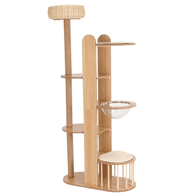 Alt view image 6 of 7 - Level Cat Tree Tower, 70.8 Inch Tall Cat Activity Tree with Sisal Scratching Post Space Capsule Woven Top Bed