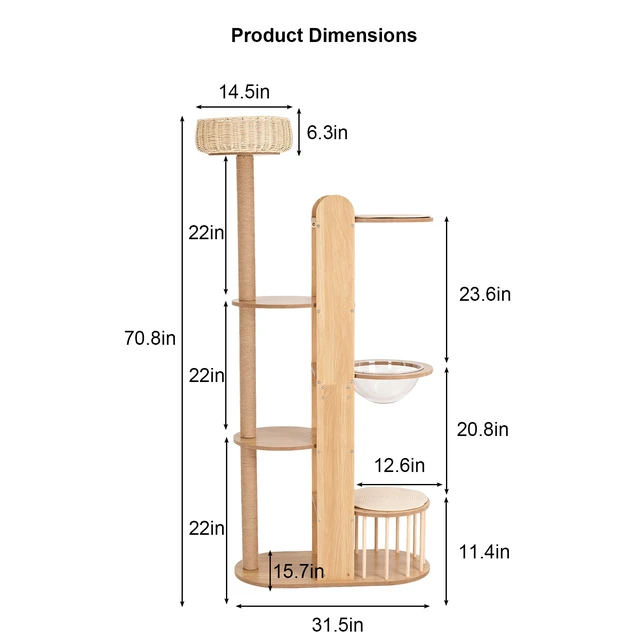 Alt view image 5 of 7 - Level Cat Tree Tower, 70.8 Inch Tall Cat Activity Tree with Sisal Scratching Post Space Capsule Woven Top Bed