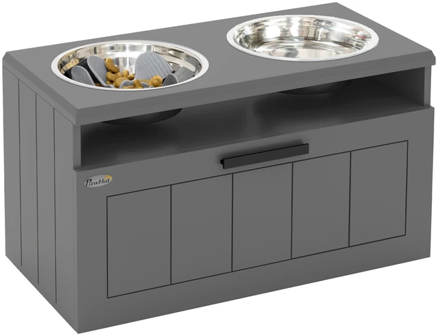 Main image of Paw Hut Elevated Dog Bowls, Raised Dogs Bowl Stand with Stainless Steel Storage Drawer and Slow Feeder Mat Dog Feeding