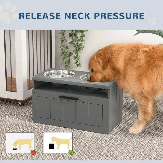Alt view image 6 of 7 - Paw Hut Elevated Dog Bowls, Raised Dogs Bowl Stand with Stainless Steel Storage Drawer and Slow Feeder Mat Dog Feeding