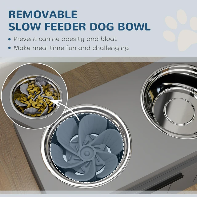 Alt view image 7 of 7 - Paw Hut Elevated Dog Bowls, Raised Dogs Bowl Stand with Stainless Steel Storage Drawer and Slow Feeder Mat Dog Feeding