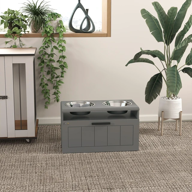 Alt view image 3 of 7 - Paw Hut Elevated Dog Bowls, Raised Dogs Bowl Stand with Stainless Steel Storage Drawer and Slow Feeder Mat Dog Feeding