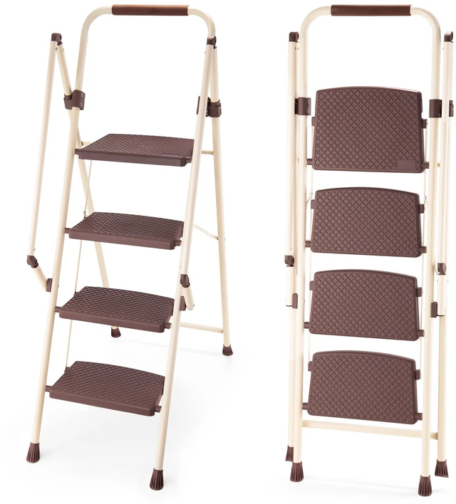 Main image of 4step Ladder, Folding Step Stool with Wide Anti Slip Pedal Steel Ladder Convenient Handrail Lightweight Portable Steel