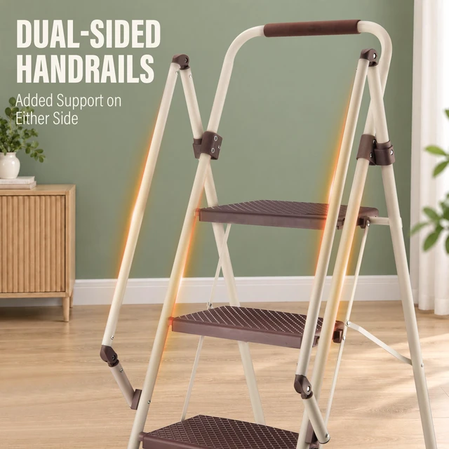 Alt view image 4 of 7 - 4step Ladder, Folding Step Stool with Wide Anti Slip Pedal Steel Ladder Convenient Handrail Lightweight Portable Steel