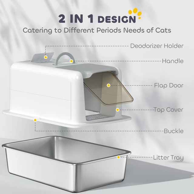 Alt view image 4 of 7 - Paw Hut Stainless Steel Cat Litter Box, Extra Large 2 in Metal Kitty Litter Pan with Removable Lid and Scoop Filter